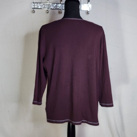 Zenergy Mauve Silver Foil Rhinestone Beaded 3/4 Sleeve Cotton Top Chico 3 US XL - Picture 13 of 16